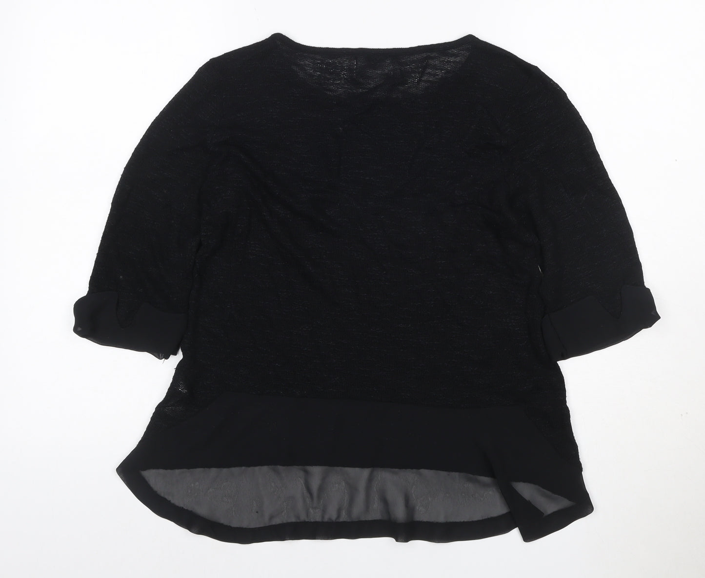 Savida Women Black UK 8 Tunic Blouse 3/4 Sleeve Sheer Hem