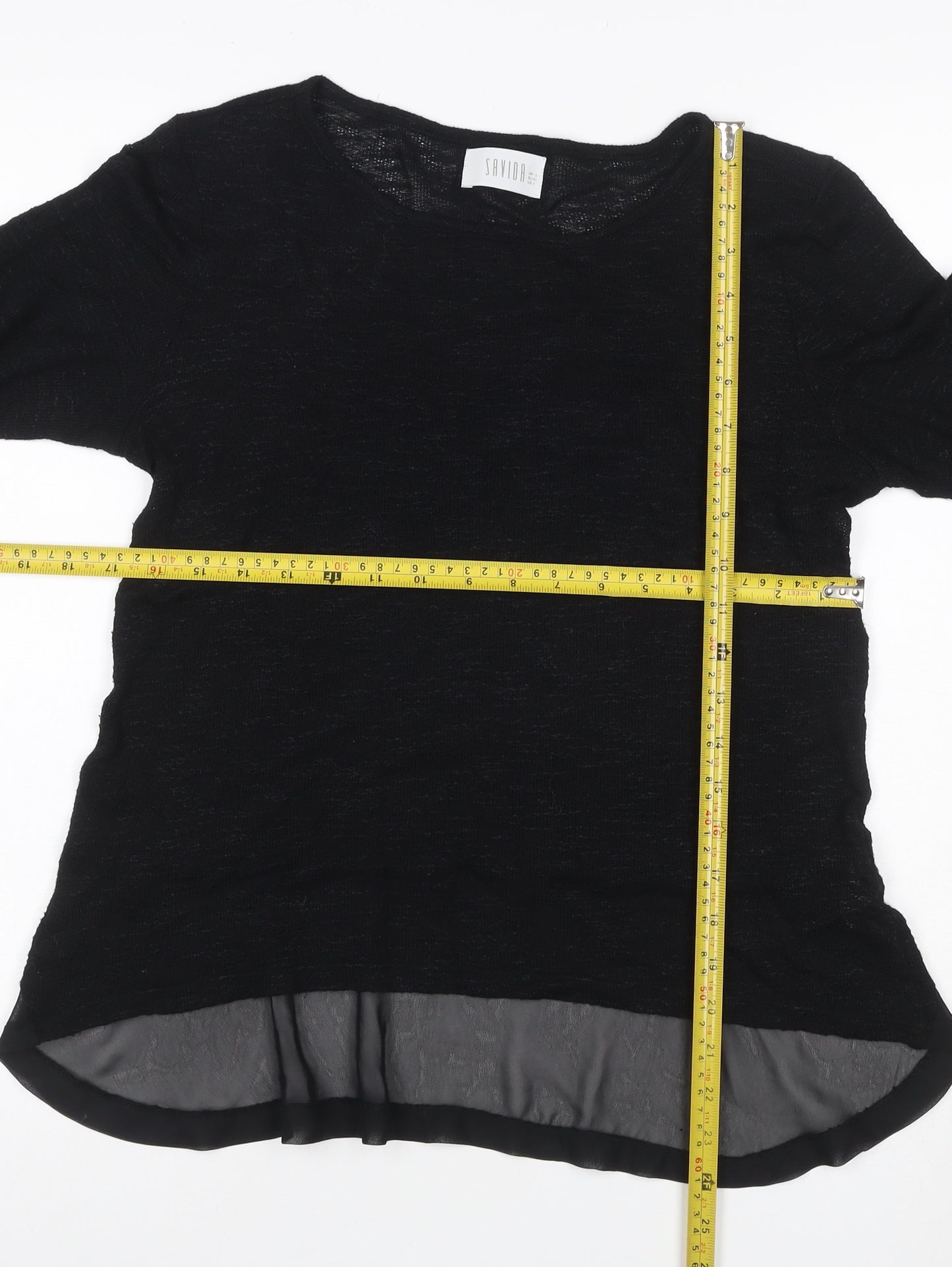 Savida Women Black UK 8 Tunic Blouse 3/4 Sleeve Sheer Hem