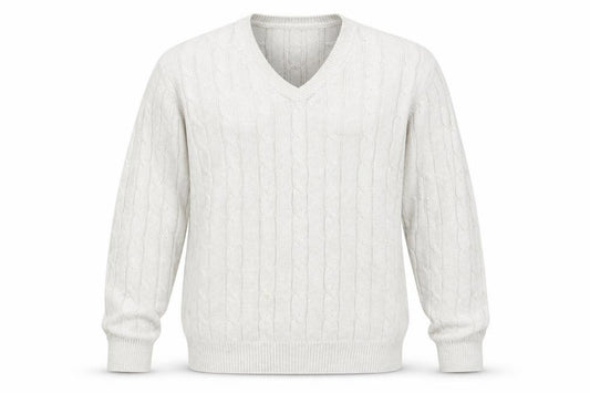Marks and Spencer Men Ivory XL Cable-Knit V-Neck Cotton Pullover Jumper