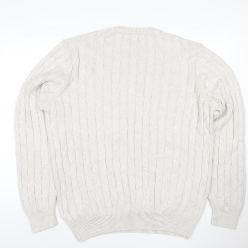 Marks and Spencer Men Ivory XL Cable-Knit V-Neck Cotton Pullover Jumper