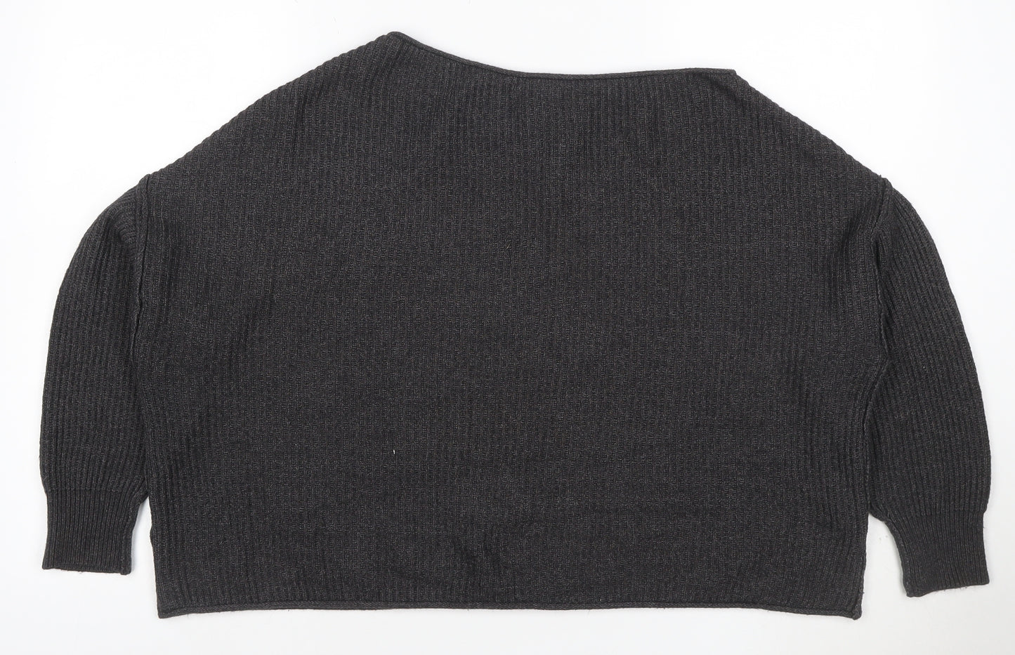 Pull&Bear Women’s Grey Ribbed Knit Balloon Sleeve Jumper Size M