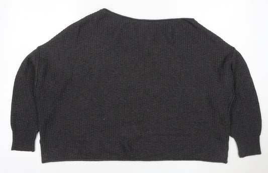 Pull&Bear Women’s Grey Ribbed Knit Balloon Sleeve Jumper Size M