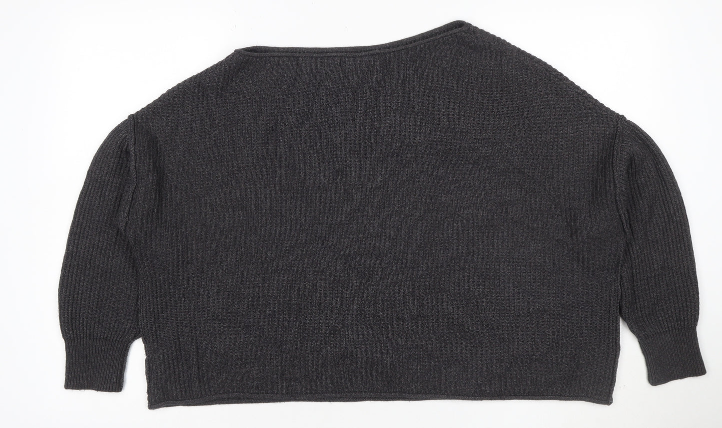 Pull&Bear Women’s Grey Ribbed Knit Balloon Sleeve Jumper Size M