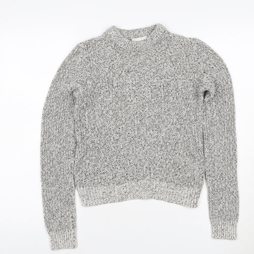 H&M Women’s Grey Marl XS Chunky Knit Roll Neck Pullover Jumper