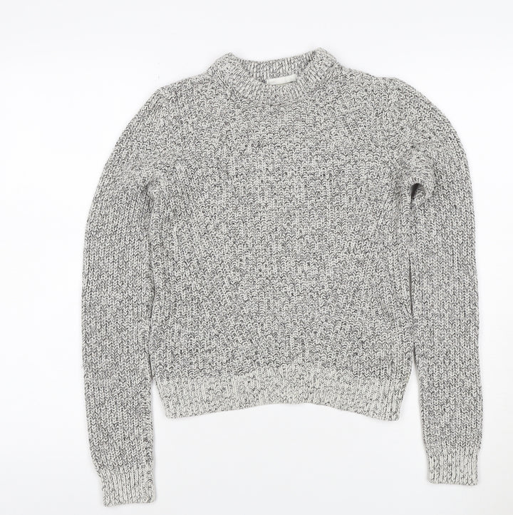 H&M Women’s Grey Marl XS Chunky Knit Roll Neck Pullover Jumper