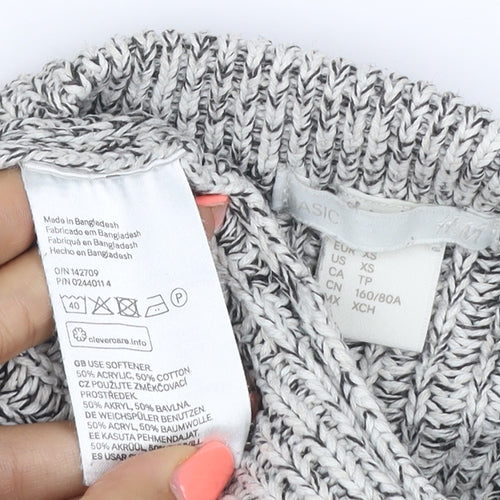 H&M Women’s Grey Marl XS Chunky Knit Roll Neck Pullover Jumper
