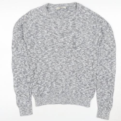 Zara Man Grey S Cable Knit Cotton Crew Neck Pullover Jumper