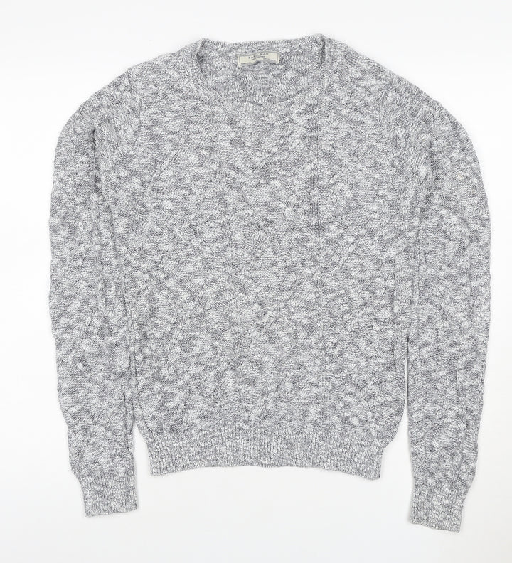 Zara Man Grey S Cable Knit Cotton Crew Neck Pullover Jumper