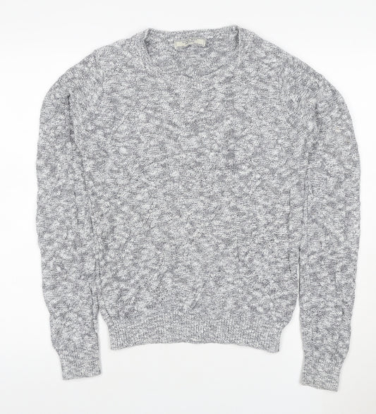 Zara Man Grey S Cable Knit Cotton Crew Neck Pullover Jumper
