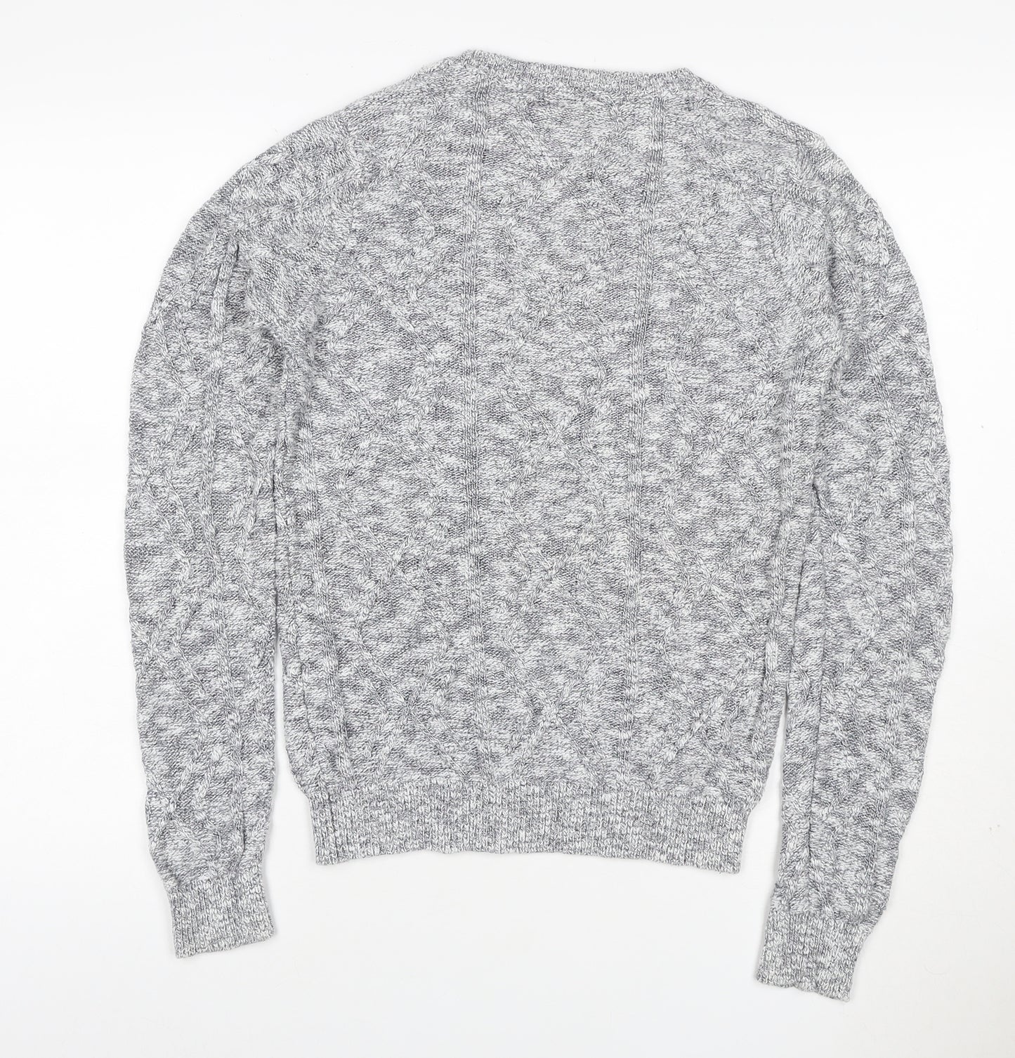 Zara Man Grey S Cable Knit Cotton Crew Neck Pullover Jumper