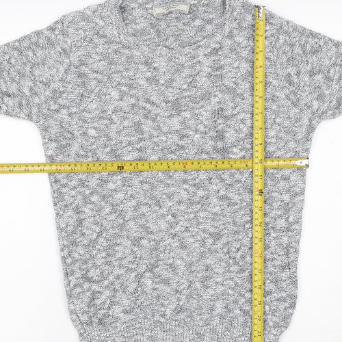 Zara Man Grey S Cable Knit Cotton Crew Neck Pullover Jumper