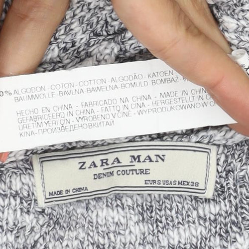 Zara Man Grey S Cable Knit Cotton Crew Neck Pullover Jumper