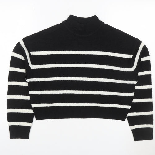 Boohoo Women’s Black White Striped Mock Neck Knit Jumper XS