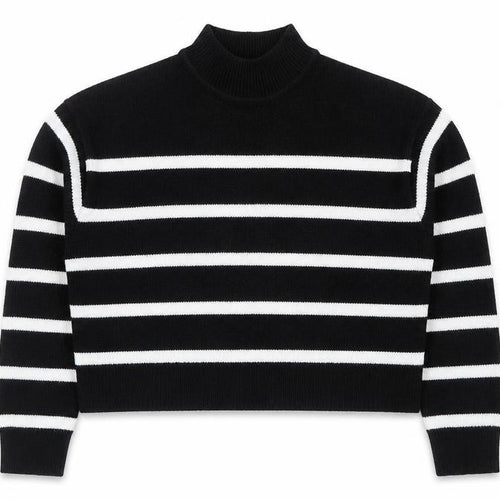 Boohoo Women’s Black White Striped Mock Neck Knit Jumper XS