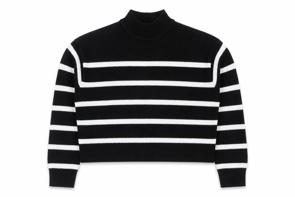 Boohoo Women’s Black White Striped Mock Neck Knit Jumper XS