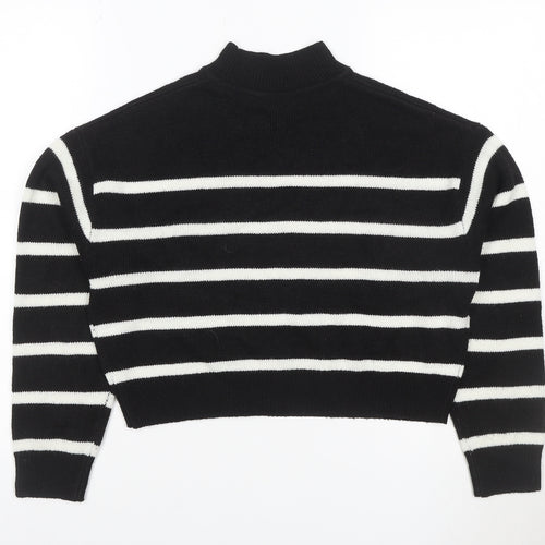 Boohoo Women’s Black White Striped Mock Neck Knit Jumper XS