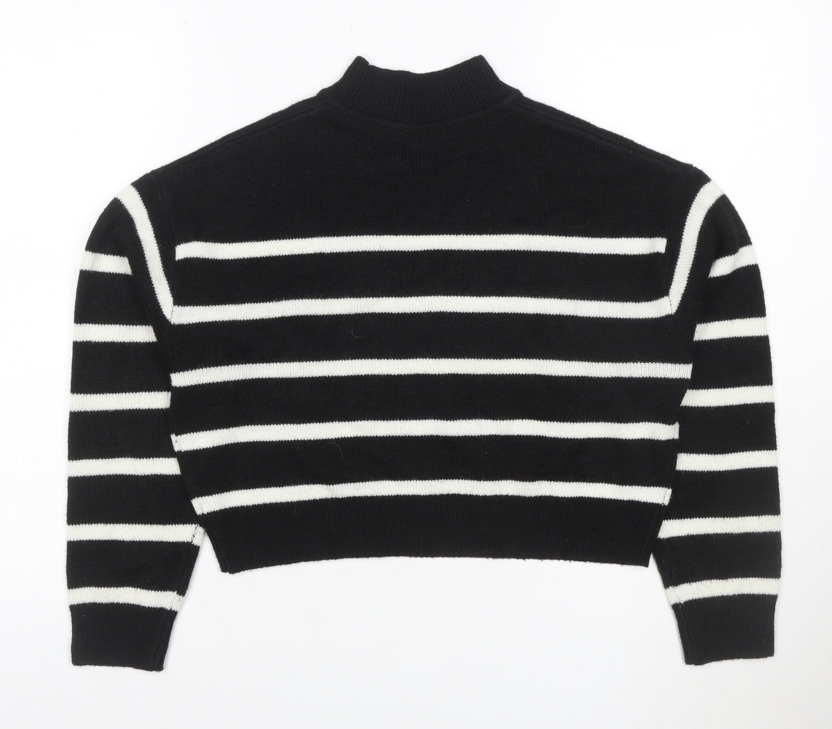 Boohoo Women’s Black White Striped Mock Neck Knit Jumper XS