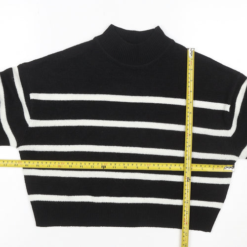 Boohoo Women’s Black White Striped Mock Neck Knit Jumper XS