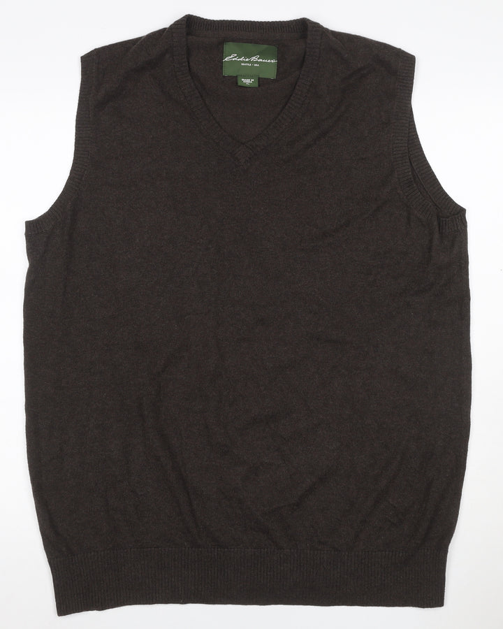 Eddie Bauer Men’s Brown L Tall Cashmere Cotton V-Neck Knit Vest