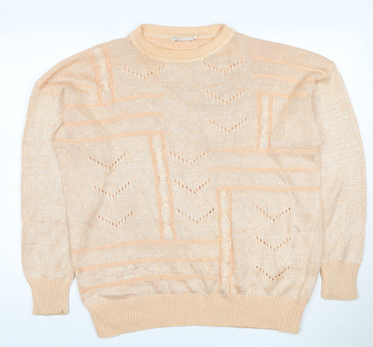 Petermann Women Beige L Cable Knit Cotton Blend Vintage Jumper