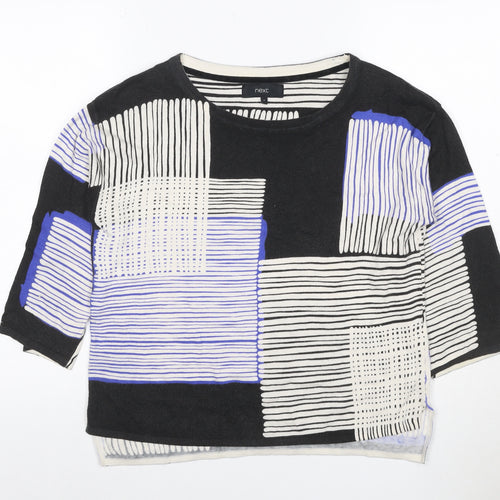 Next Women’s Black Blue Geometric 3/4 Sleeve Jersey T-Shirt UK 6