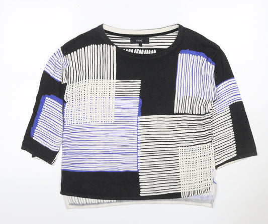 Next Women’s Black Blue Geometric 3/4 Sleeve Jersey T-Shirt UK 6