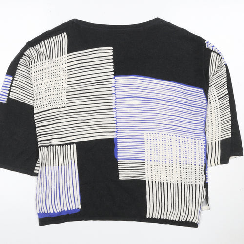 Next Women’s Black Blue Geometric 3/4 Sleeve Jersey T-Shirt UK 6