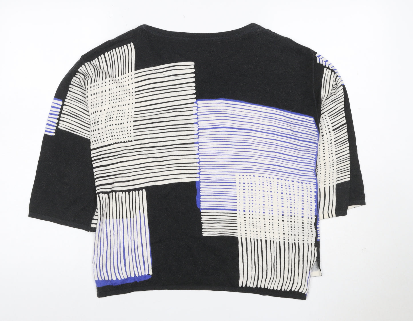 Next Women’s Black Blue Geometric 3/4 Sleeve Jersey T-Shirt UK 6