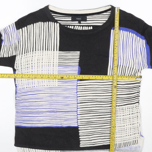 Next Women’s Black Blue Geometric 3/4 Sleeve Jersey T-Shirt UK 6