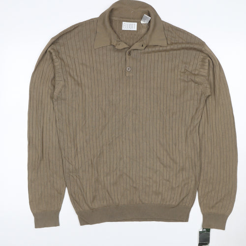 Elliott Men’s Brown M Collared Henley Knit Jumper Long Sleeve