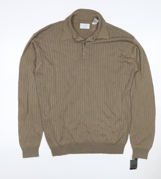 Elliott Men’s Brown M Collared Henley Knit Jumper Long Sleeve