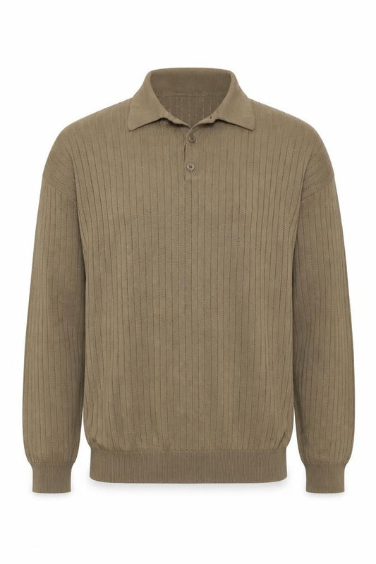 Elliott Men’s Brown M Collared Henley Knit Jumper Long Sleeve