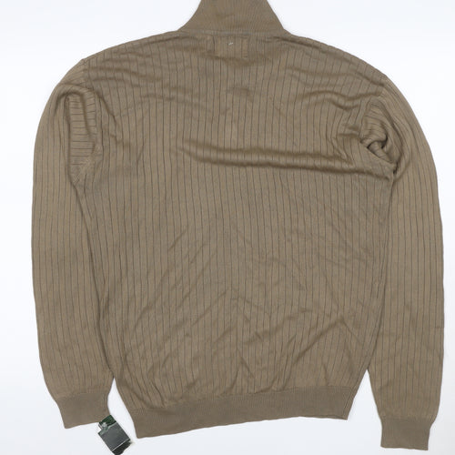 Elliott Men’s Brown M Collared Henley Knit Jumper Long Sleeve