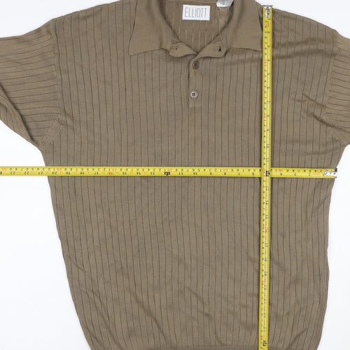 Elliott Men’s Brown M Collared Henley Knit Jumper Long Sleeve