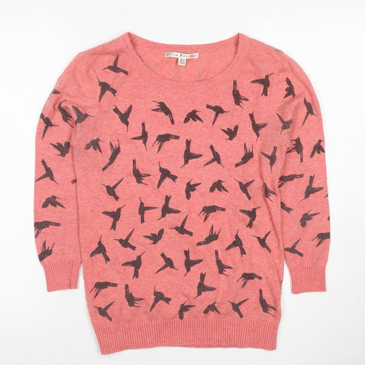 Uttam Boutique Women Pink Bird Print Wool Blend Jumper UK 10