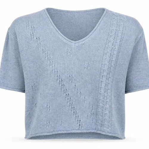 PIA Women’s Blue XS Cable Knit V-Neck Short Sleeve Pullover Jumper