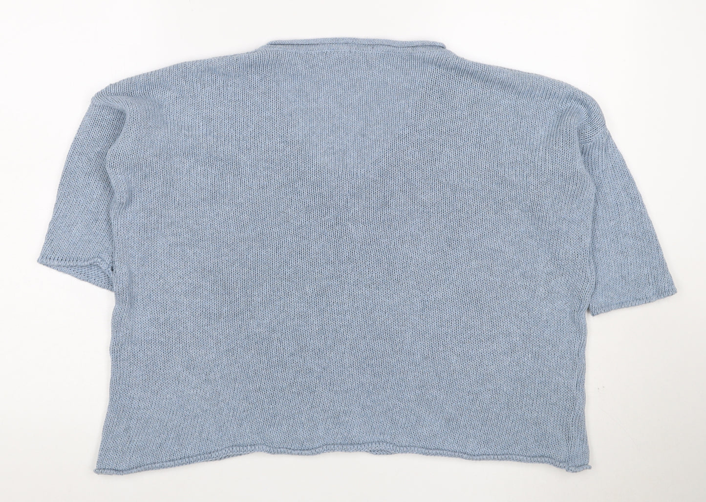 PIA Women’s Blue XS Cable Knit V-Neck Short Sleeve Pullover Jumper