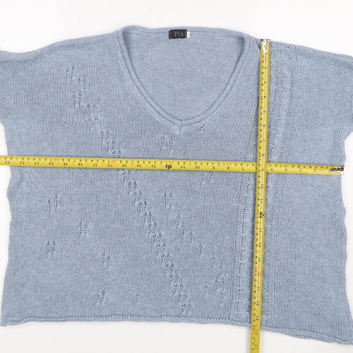 PIA Women’s Blue XS Cable Knit V-Neck Short Sleeve Pullover Jumper
