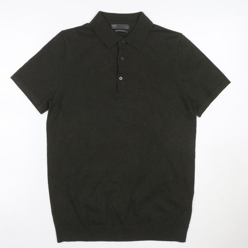 Marks and Spencer Men’s Black Cotton Rich Knit Polo Shirt Size S