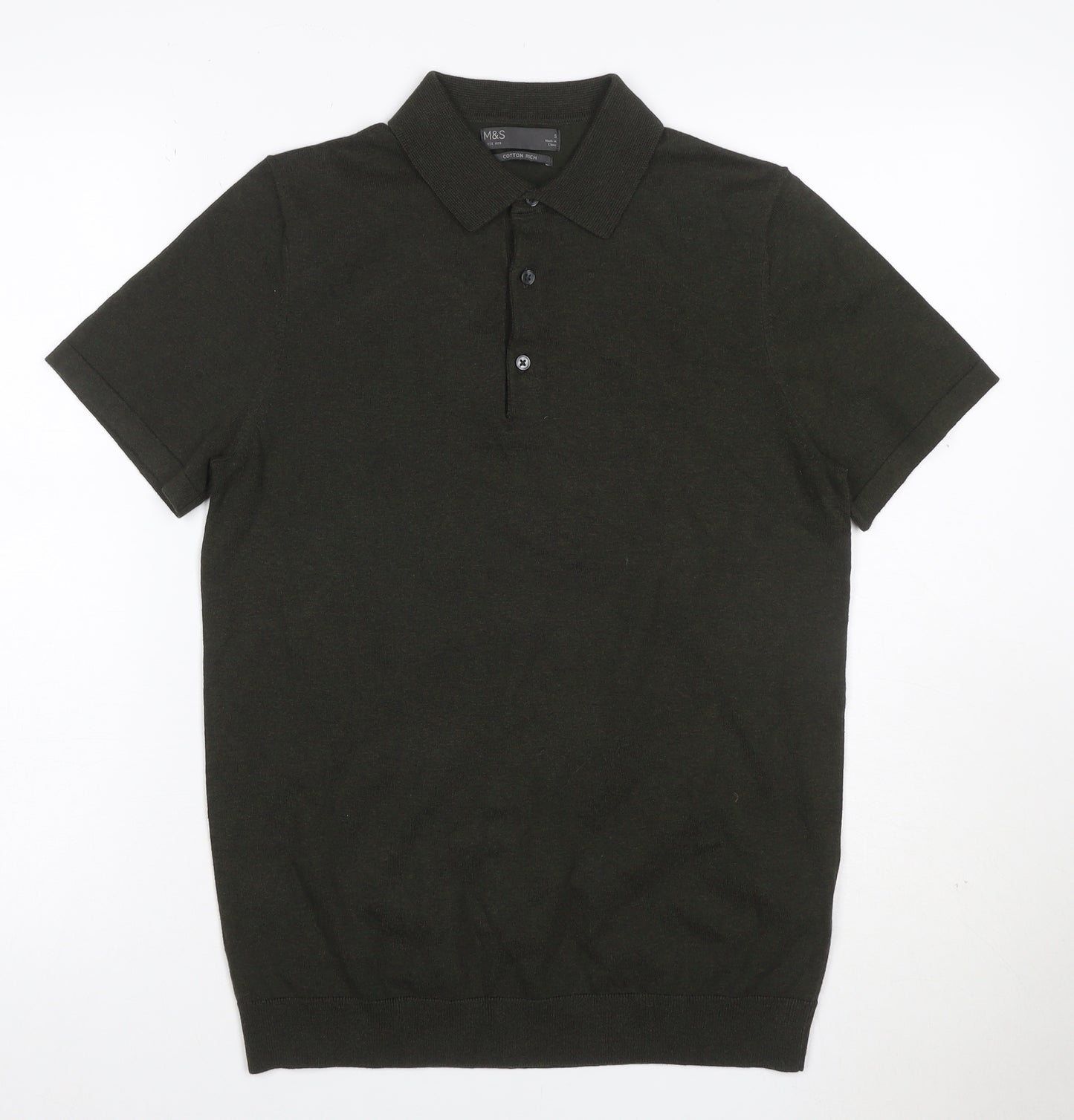 Marks and Spencer Men’s Black Cotton Rich Knit Polo Shirt Size S