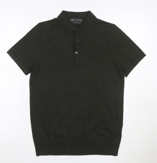 Marks and Spencer Men’s Black Cotton Rich Knit Polo Shirt Size S