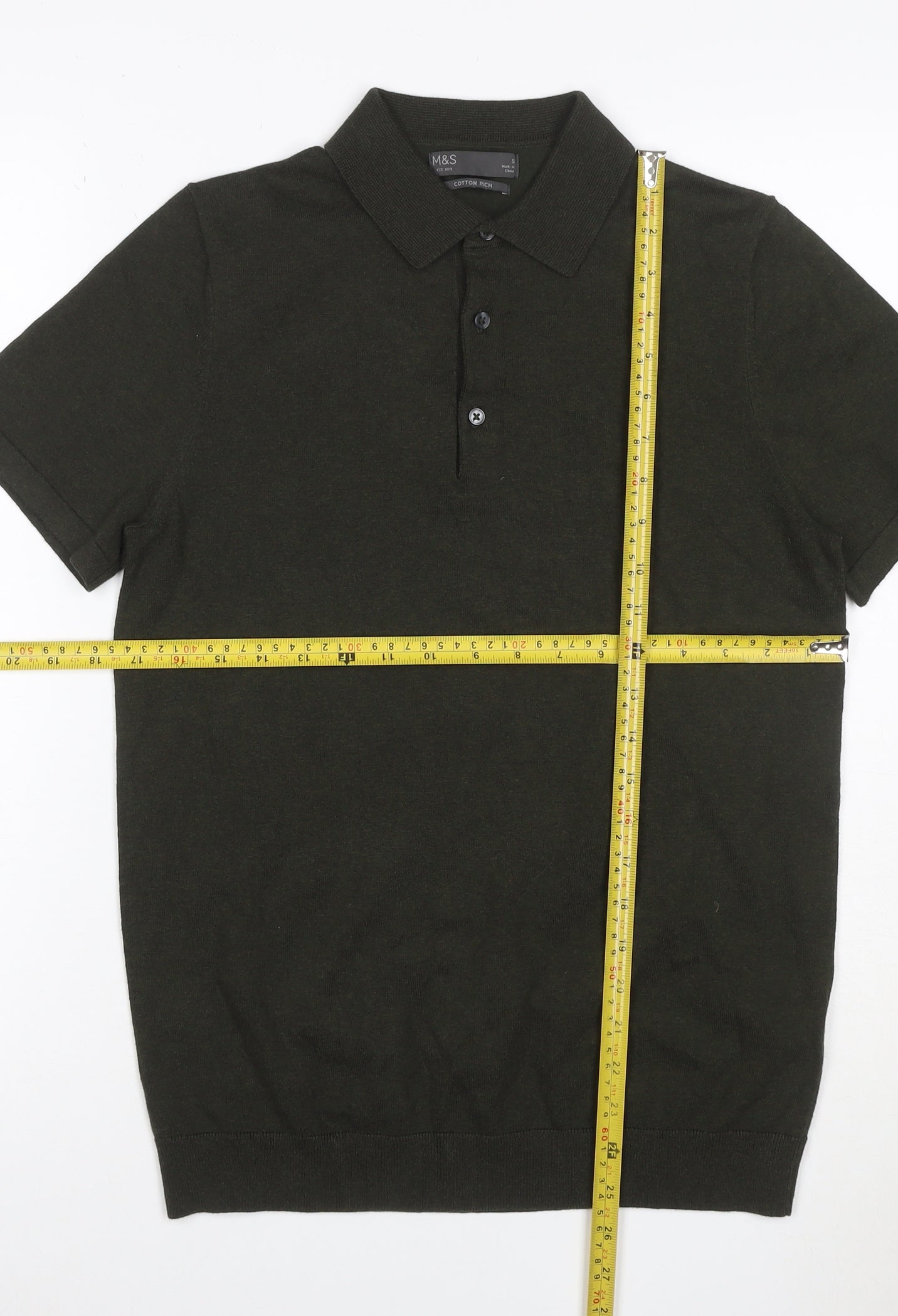 Marks and Spencer Men’s Black Cotton Rich Knit Polo Shirt Size S