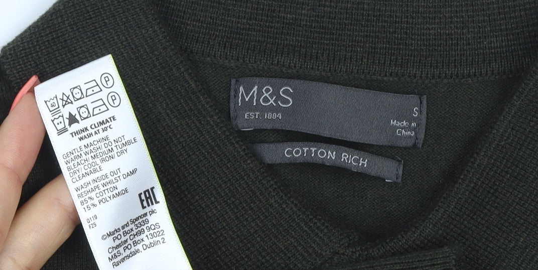 Marks and Spencer Men’s Black Cotton Rich Knit Polo Shirt Size S