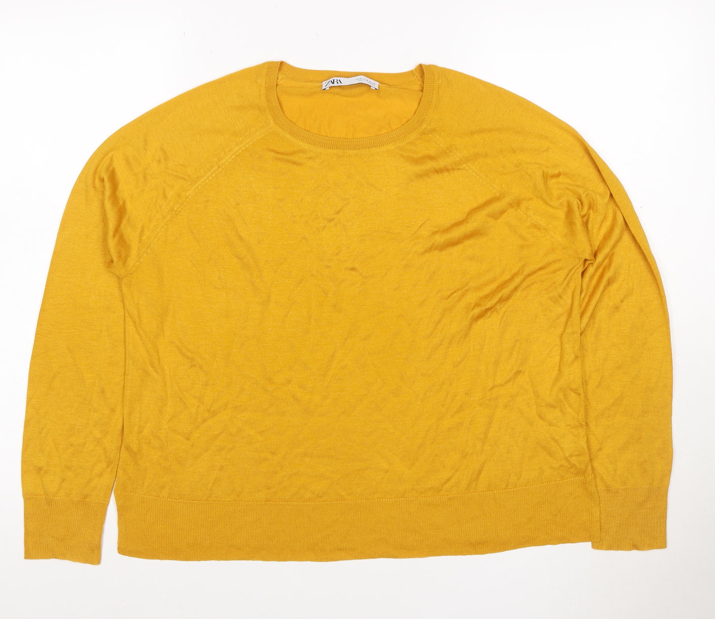 Zara Women Yellow M Basic Knit Crew Neck Raglan Long Sleeve Top