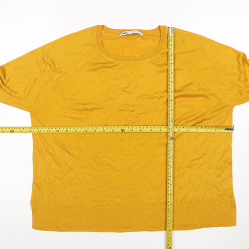 Zara Women Yellow M Basic Knit Crew Neck Raglan Long Sleeve Top