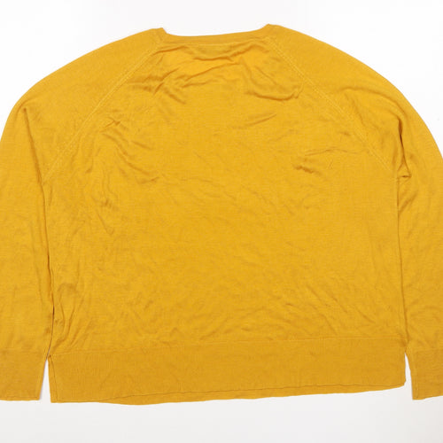 Zara Women Yellow M Basic Knit Crew Neck Raglan Long Sleeve Top