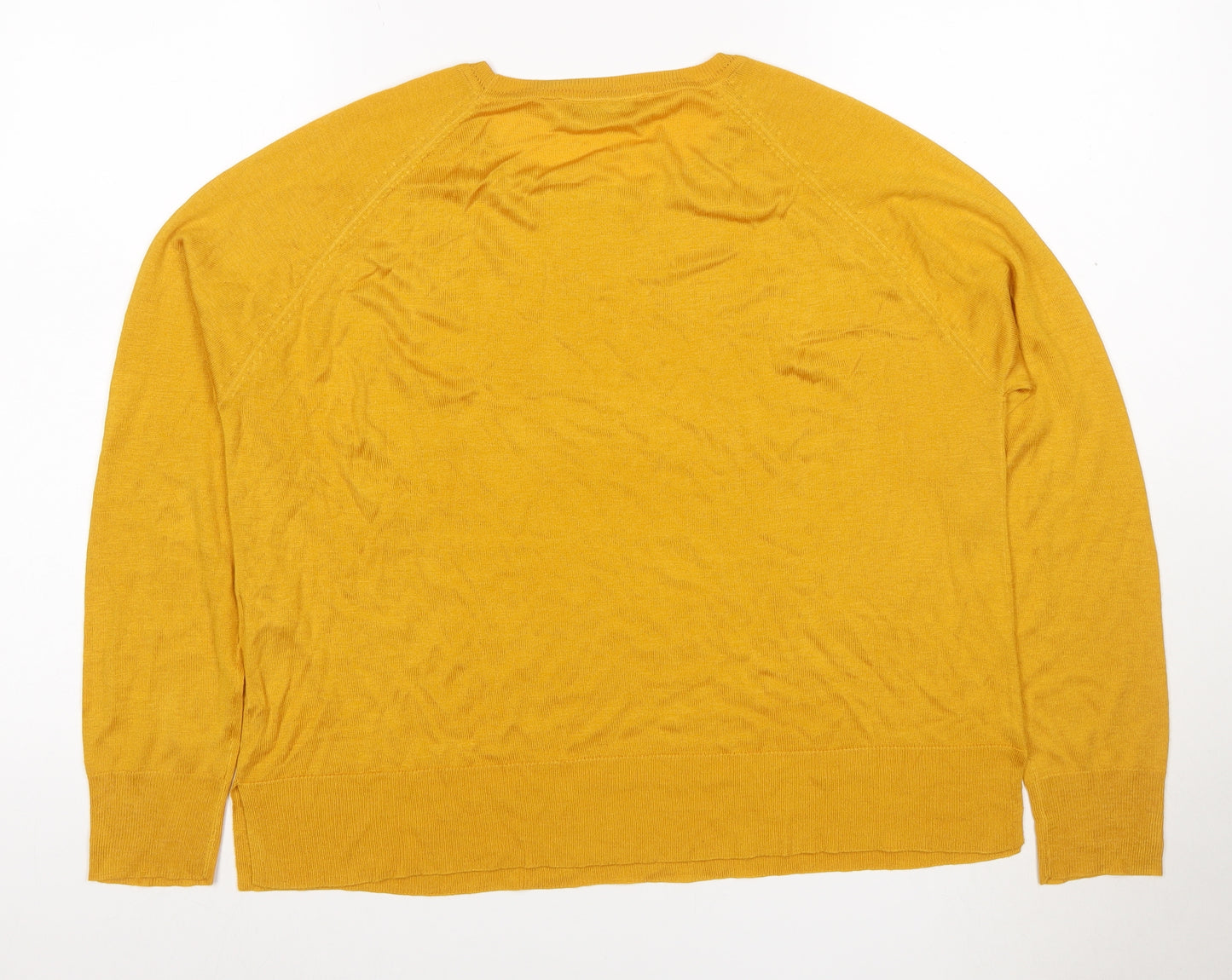 Zara Women Yellow M Basic Knit Crew Neck Raglan Long Sleeve Top