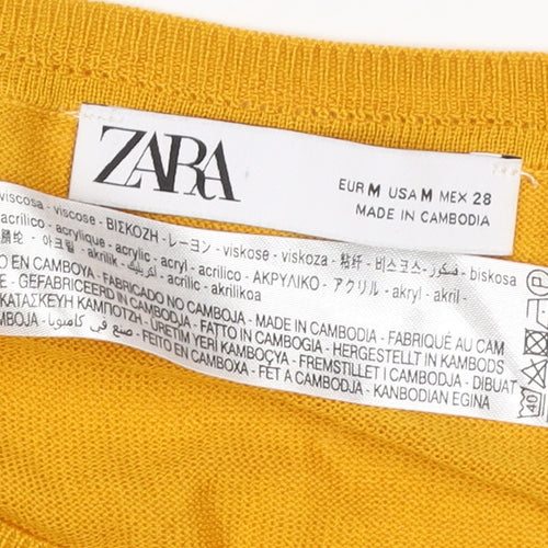 Zara Women Yellow M Basic Knit Crew Neck Raglan Long Sleeve Top