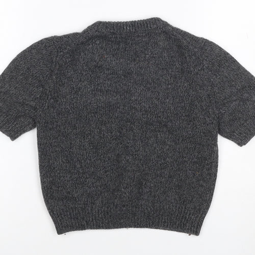Zara Women Grey XS Short Sleeve Wool Blend Chunky Knit Crew Neck Jumper