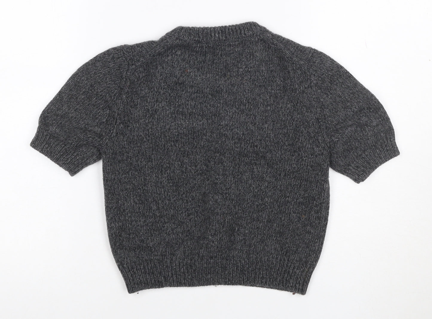 Zara Women Grey XS Short Sleeve Wool Blend Chunky Knit Crew Neck Jumper
